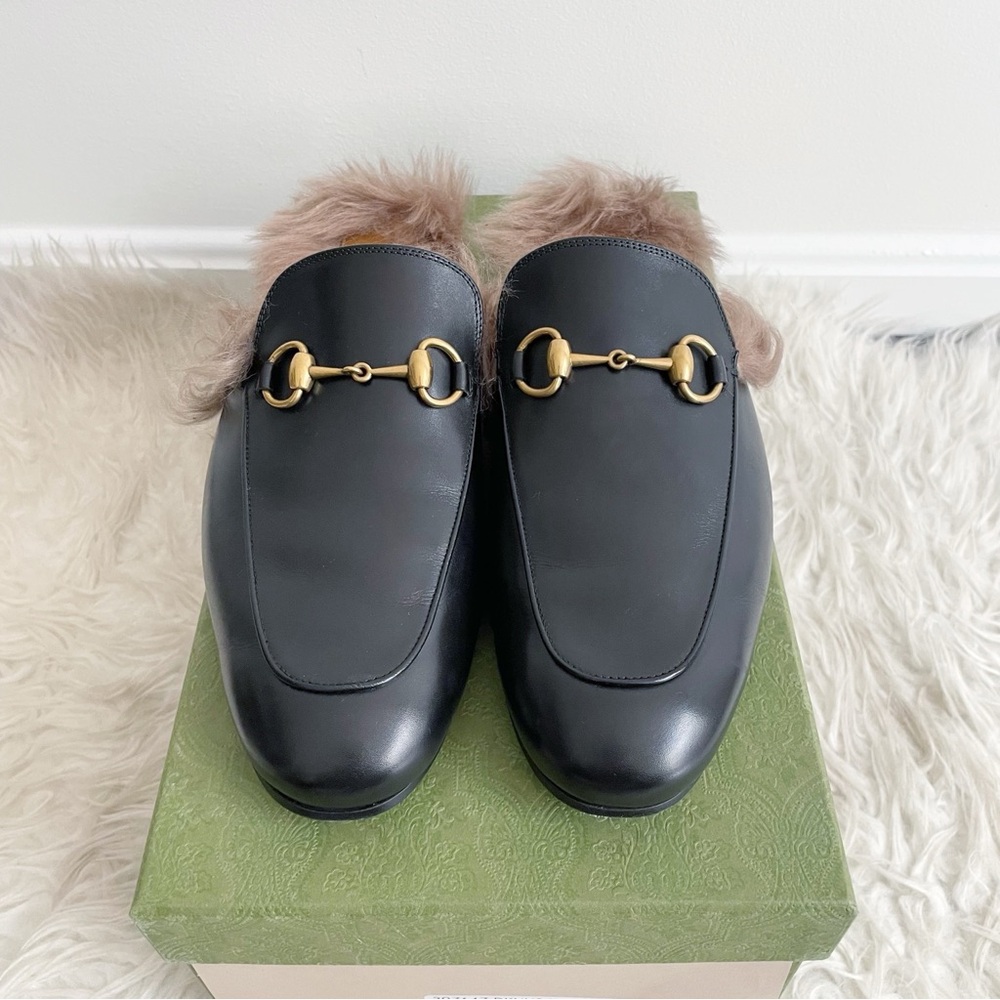 Men's Authentic Gucci Princetown Fur Loafers with Gold Horsebit Hardware